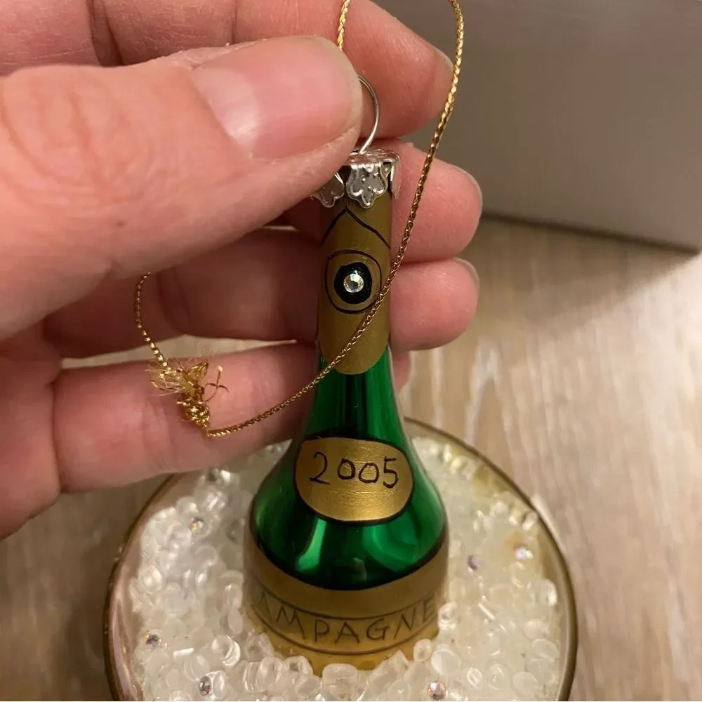 Christmas Vintage blown Glass holiday ornament champagne bucket bottle 2005 5”